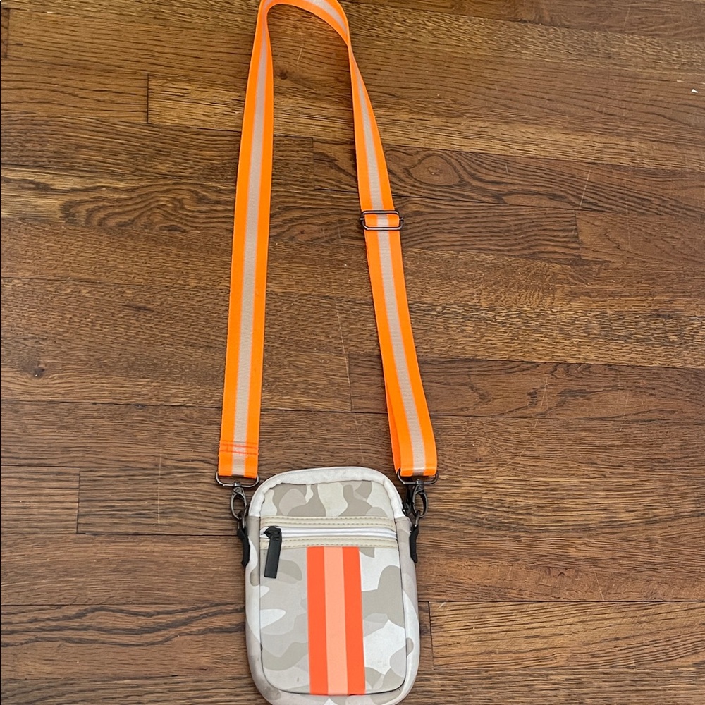 HAUTE SHORE Camouflage Crossbody with Neon Orange Strap